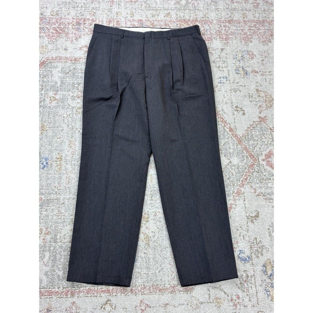 Vtg 90s Haggar Mens 40x32 Gray Pleated Dress Pants Dacron Blend Trousers USA
